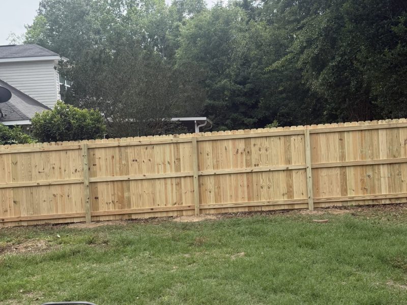 Newly installed wood privacy fence with horizontal boards enclosing residential backyard in CSRA area.